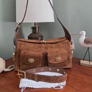 Coach CDZ13 Turnlock Haversack Brown Suede Brass Shoulder Bag NWT